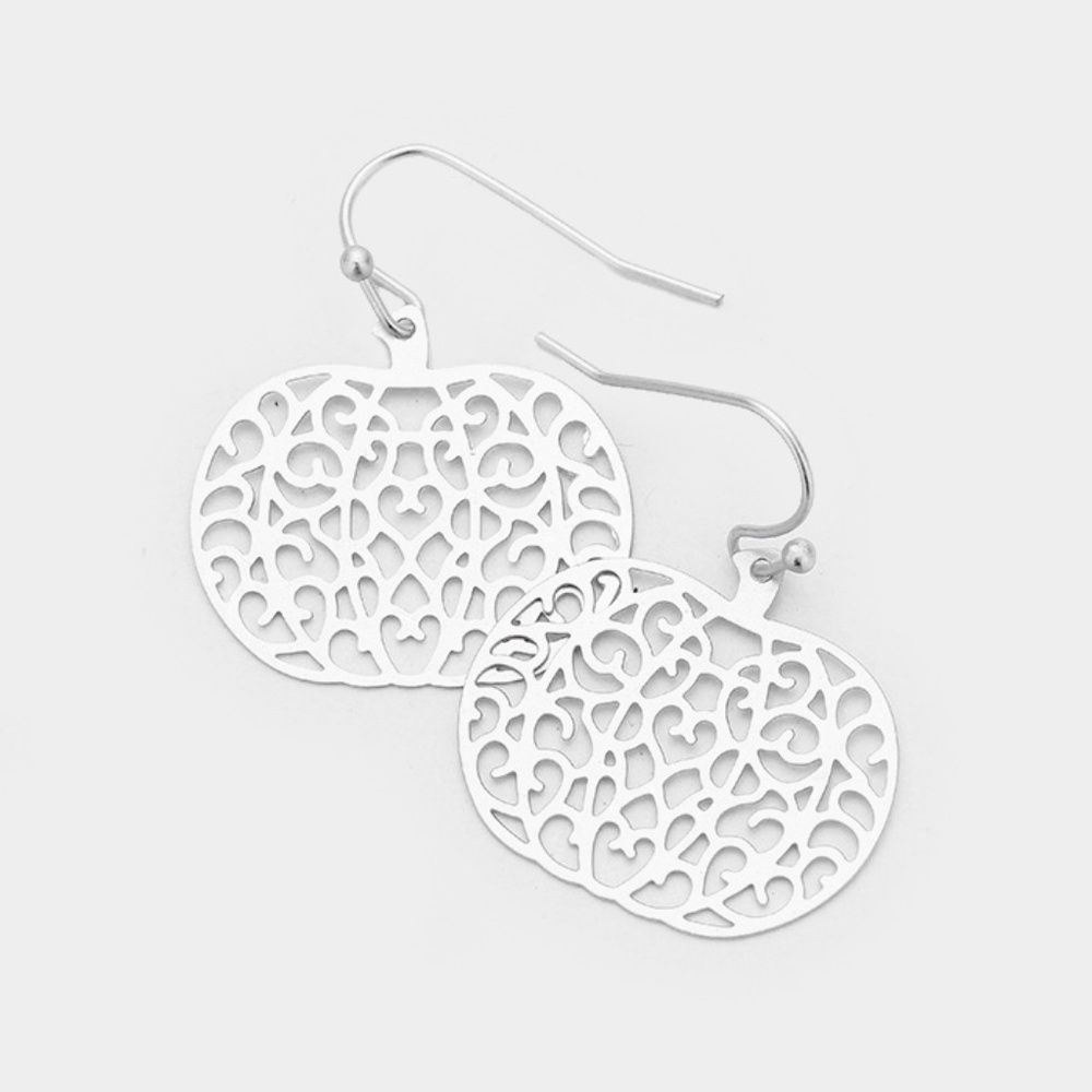 🏷️ Filigree Pumpkin Dangle Earrings - Silver Tone
